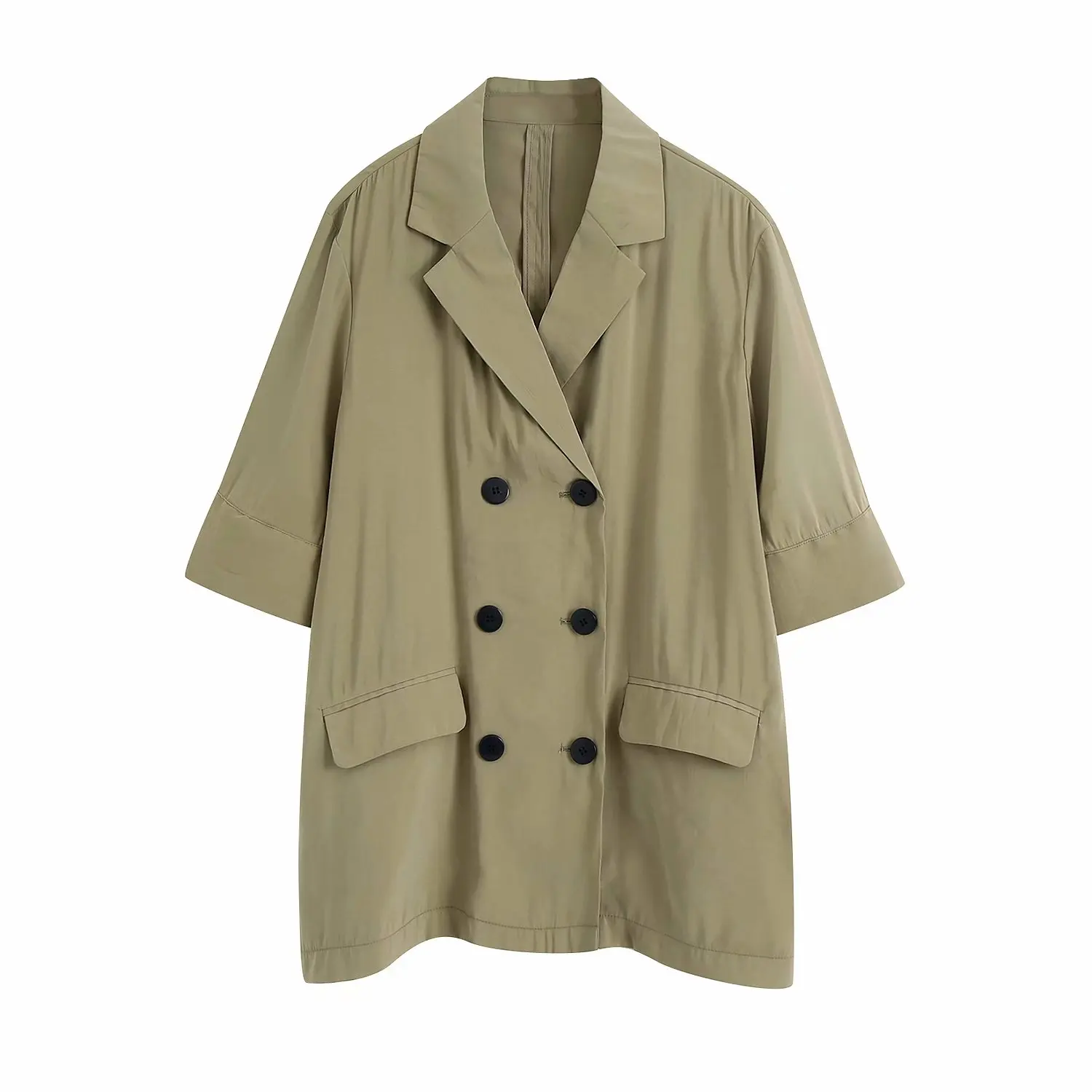 

Женская Повседневная осенняя куртка, новый стиль, военный зеленый двубортный тренчкот средней длины, куртка, Женская куртка с драпировкой