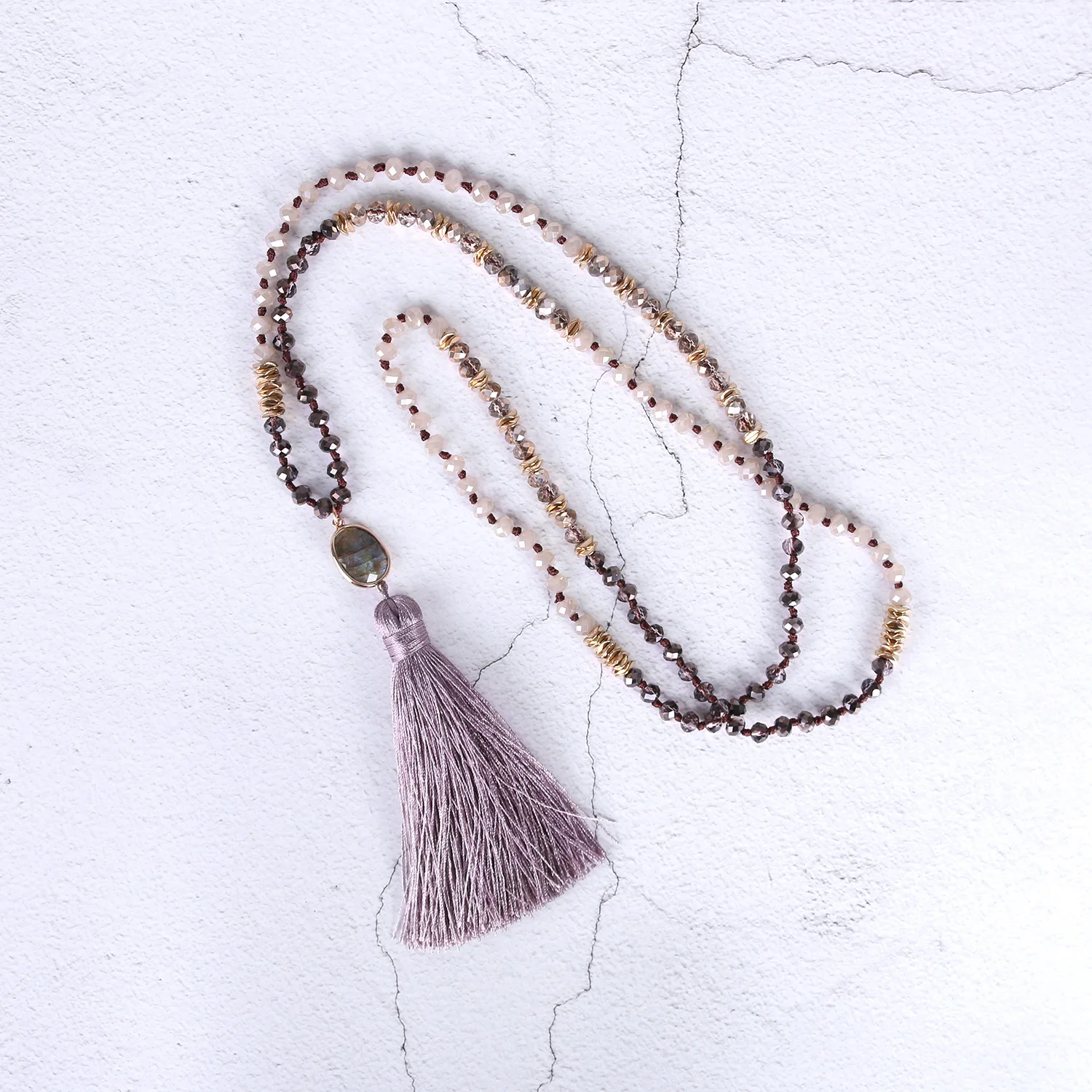 

QUANCHI New Crystal Beaded Necklace Handmade Tassel Pendant Necklace For Women Sautoir Necklace Summer Jewelry