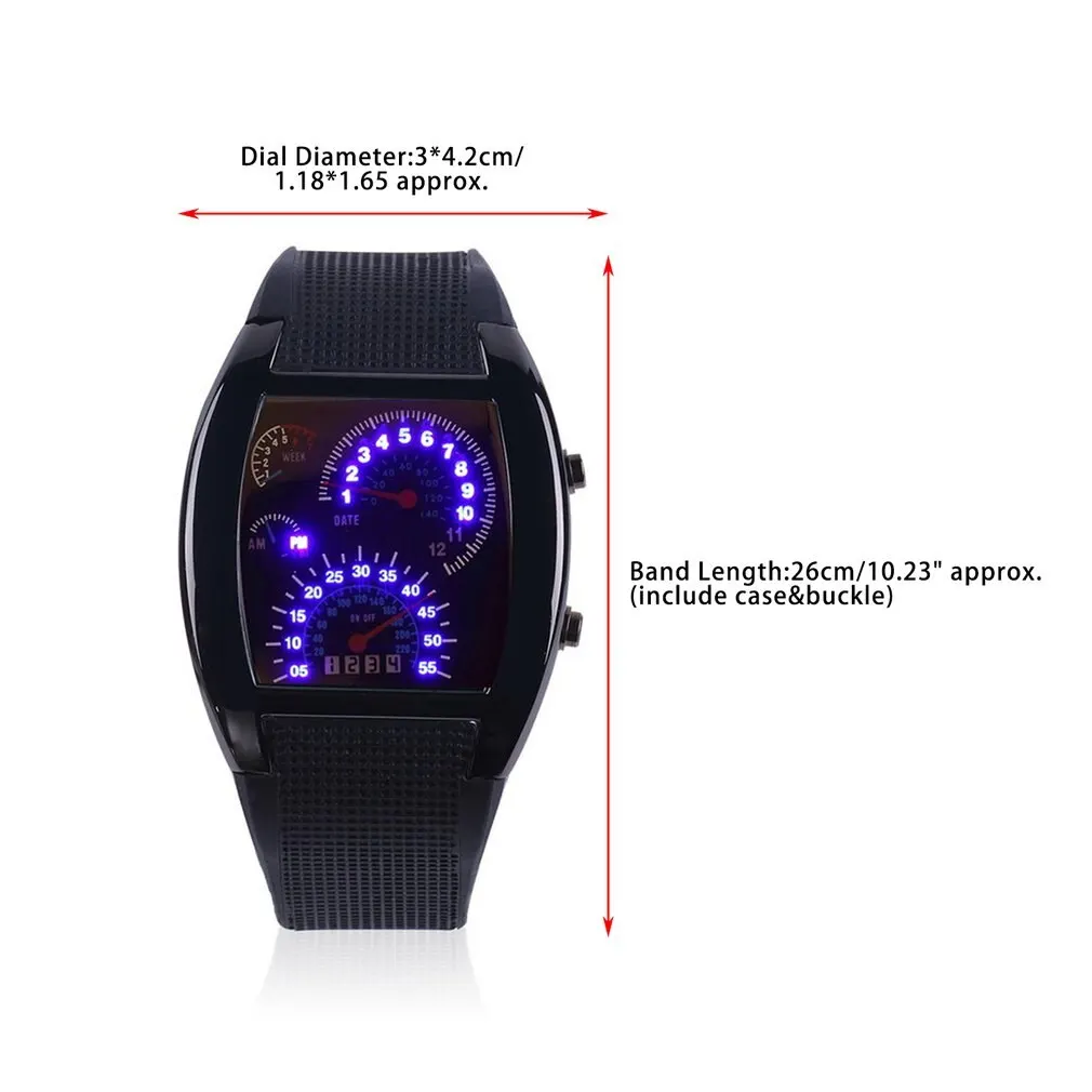 

Fashion Aviation Turbo Dial Flash LED Watch Gift Mens Lady Sports Car Meter Rubber Band Watches Saat