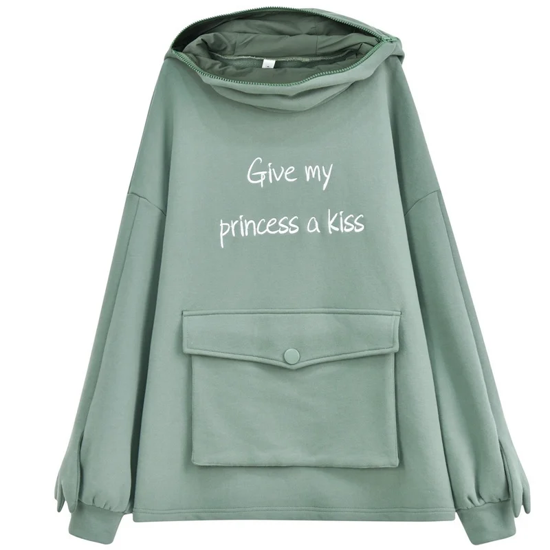 

Frog Hoodie Women Autumn Thick Loose Sweatshirt Harajuku Embroidery Letters Lovely Frog Hoodies Fleece Pullover Female Hot