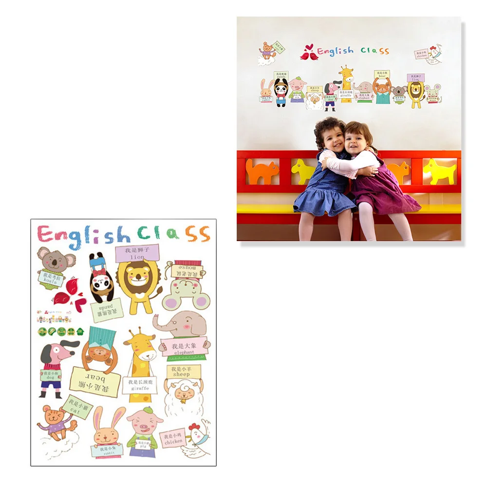 

Cartoon Animal English Class Wall Stickers Kids Living Room Nursery Home Decor School Kindergarten Decor