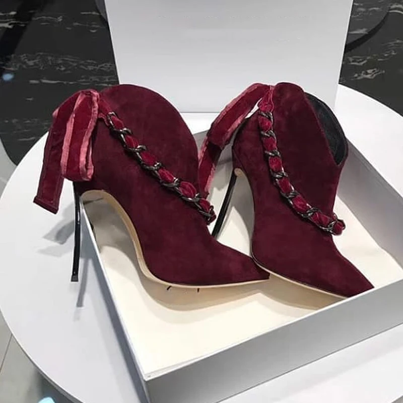 Новые женские туфли с бантом и острым носком Женские ботильоны без застежки на