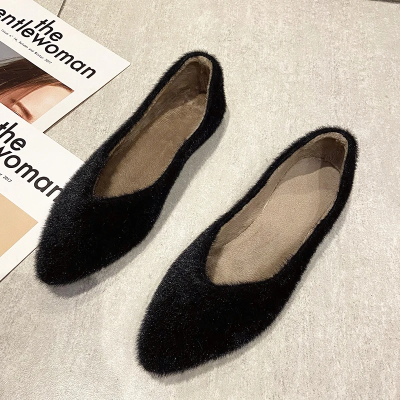 

Плюшевая обувь, искусственная хлопковая обувь, обувь на плоской подошве, сетчатые красные норковые пушистые Туфли-бини для ленивых, женская...