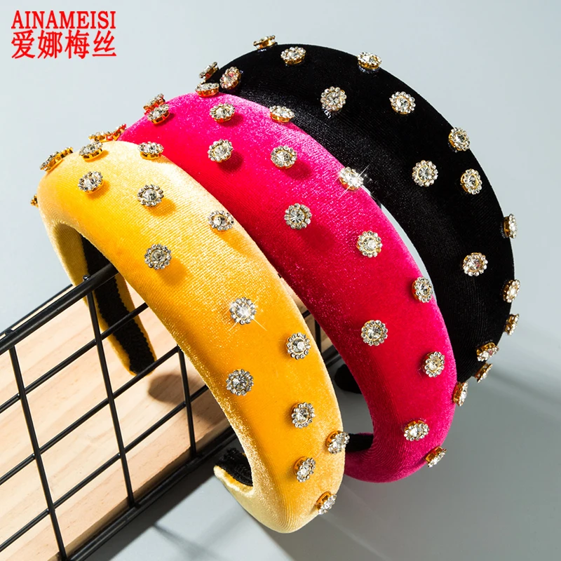 AINAMEISI женские бархатные повязки на голову модные аксессуары для волос Стразы