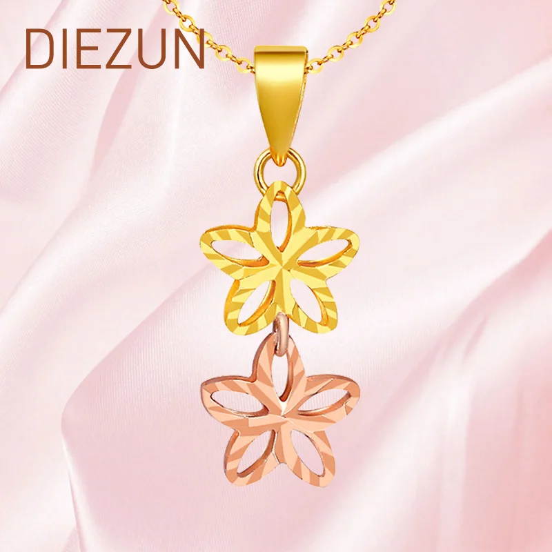 

18K Color Gold Double Flower Pendant rose gold platinum 3-color Necklace Pendant five pointed star single flower hollow 3D women