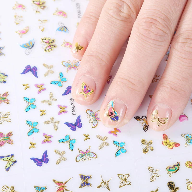 8-40PCS Nail Stickers Set Mixed Floral Geometric Nail Art Water Transfer Decals Sliders Flower Butterflies Manicures Decoration