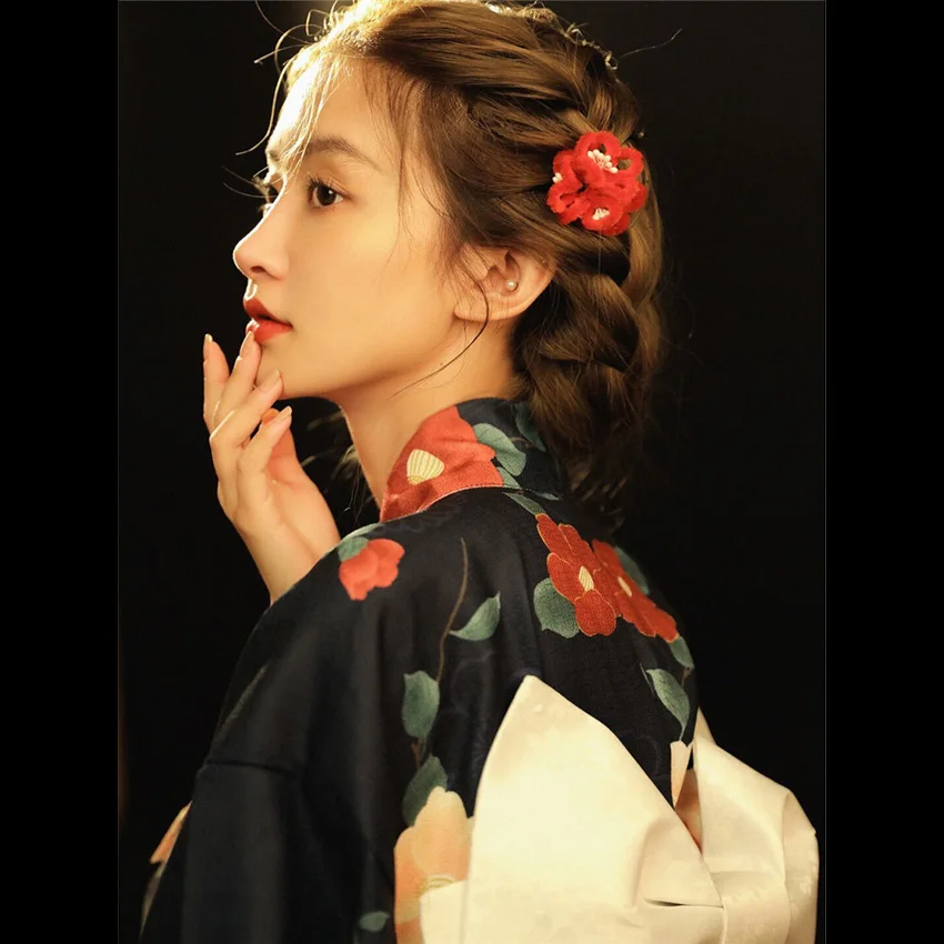 Халат с цветочным принтом Женский традиционное кимоно в японском стиле юката Оби