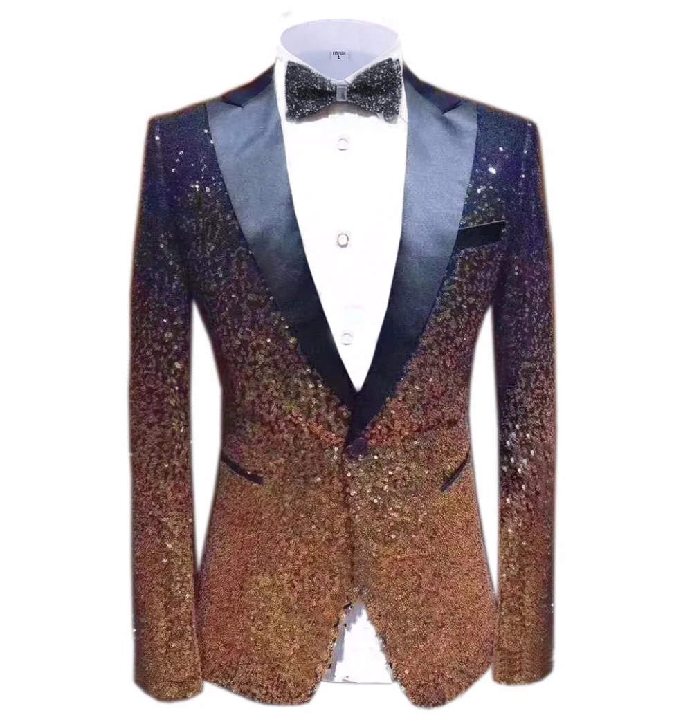 1 шт. Блестящий Мужской Блейзер костюм Slim Fit пиковая Нотч лацкан смокинг для вечеринка, Свадебный банкет ночной клуб блейзер