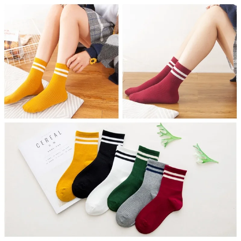 Хлопковые свободные полосатые носки в стиле Харадзюку Цветные женские