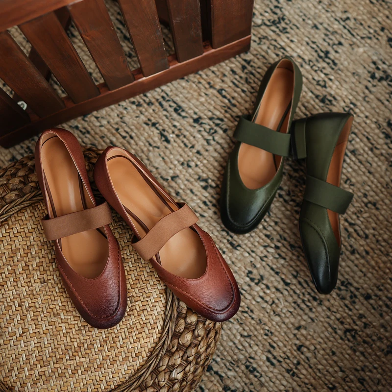 

Women Shoes Natural Leather pumps 22-25cm Vintage sheepskin Full leather Korean pearl buckle Mary Jane shoes womens shoes