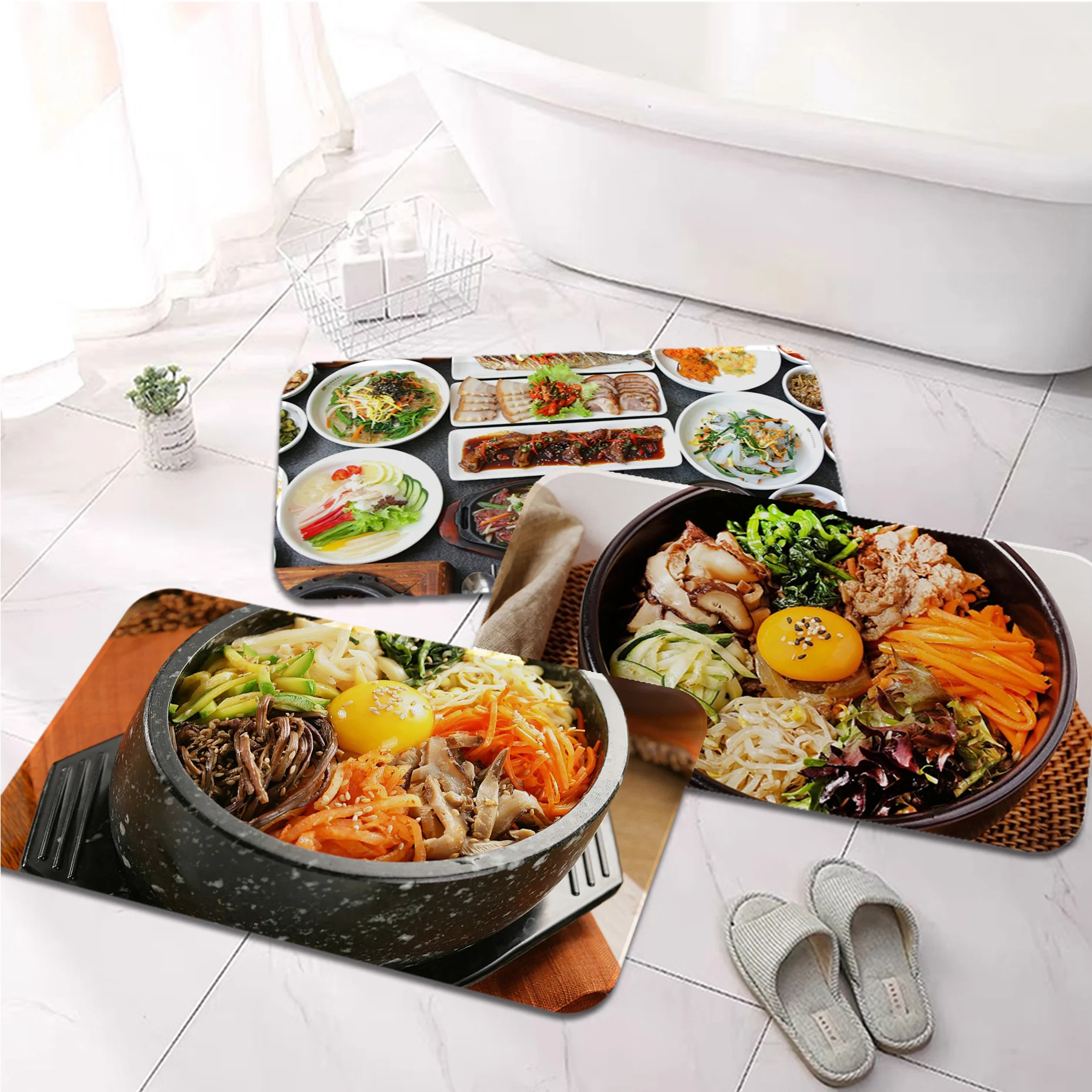 

Korean food Kitchen Mat Entrance Doormat Bedroom Home Floor Decoration Living Room Carpet Hallway Bathroom Anti-slip Rug