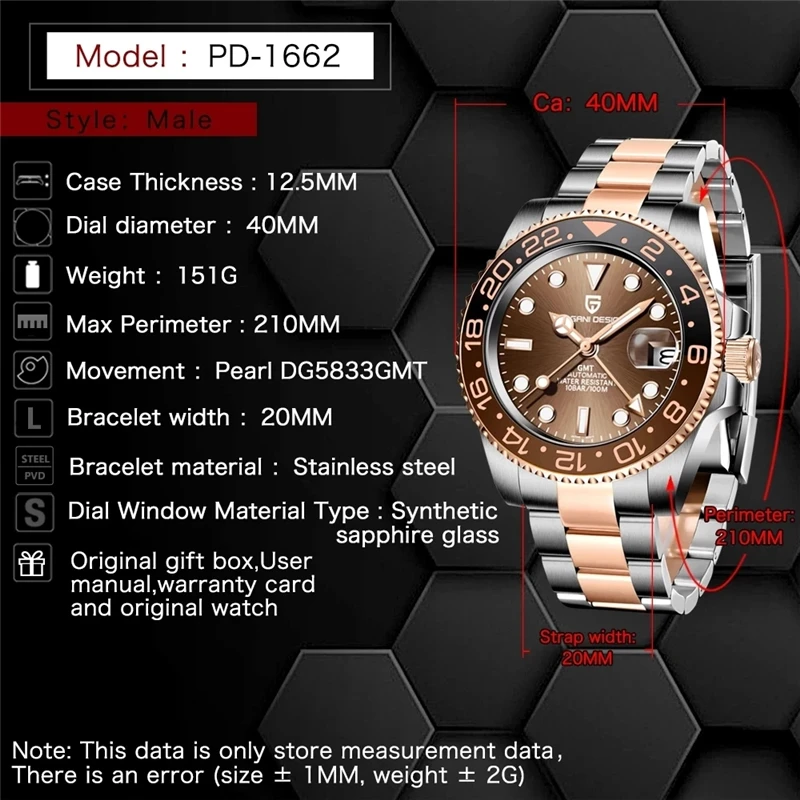 Продажа PAGANI DESIGN New PD-1662 40 мм GMT Мужские механические наручные часы лучший бренд сапфировое стекло нержавеющая сталь спортивные водонепроницаемые ча...