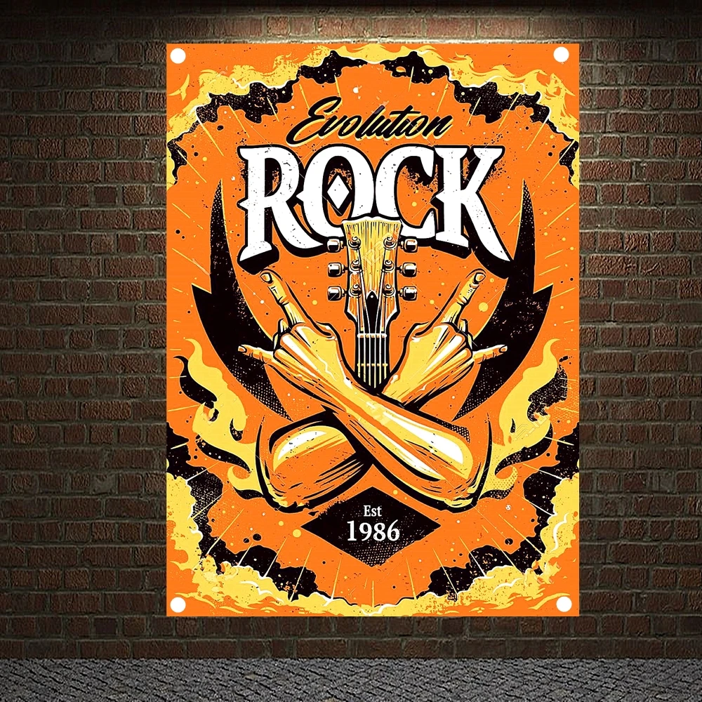 

Retro Polyethylene Banner Rock Band Picture Signs Vintage Music Poster Wall Art Decor For Music Cafe Pub Club Bar Flag Tapestry
