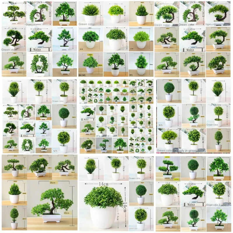 Зеленые искусственные растения бонсай маленькое дерево горшок поддельные цветы