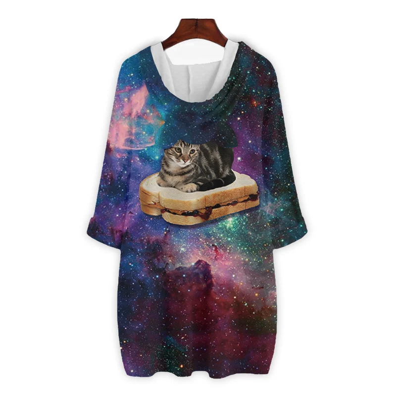 Свитшоты CJLM в стиле Харадзюку женские худи графический Кот сэндвич галактика