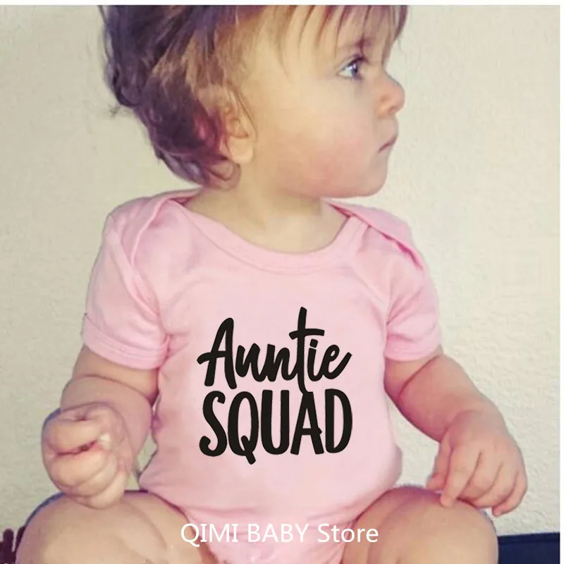 

Toddler Jumpsuit Auntie Squad Letter Print Cotton Summer White Newborn Bodysuits Funny Auntie Baby Clothes