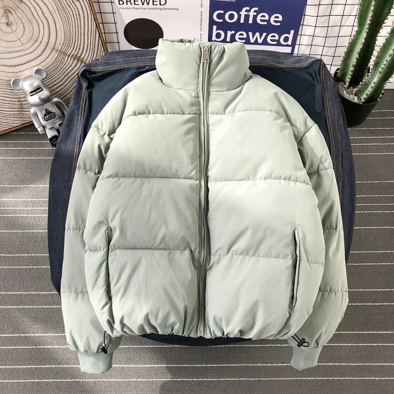 

Green Bubble Coat Men Winter Jacket 2021 Streetwear Hip Hop Korean Stand Collar Warm Thick Puffer Jackets Casual Parka Coat