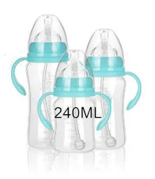 1 шт PP бутылочка для кормления ребенка безопасная пластиковая BPA бесплатно противоскользящая Детская Бутылочка для молока 320 мл с соломинкой для бутылочки для кормления младенцев - Цвет: Blue-240ML