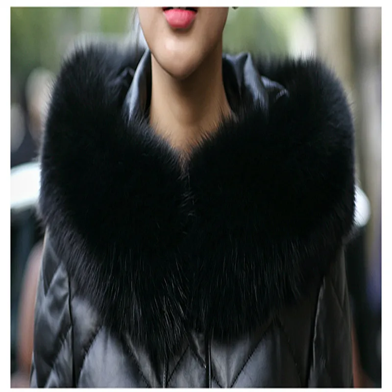 Зима 2020 женский пуховик из натуральной кожи с натуральным лисьим меховым