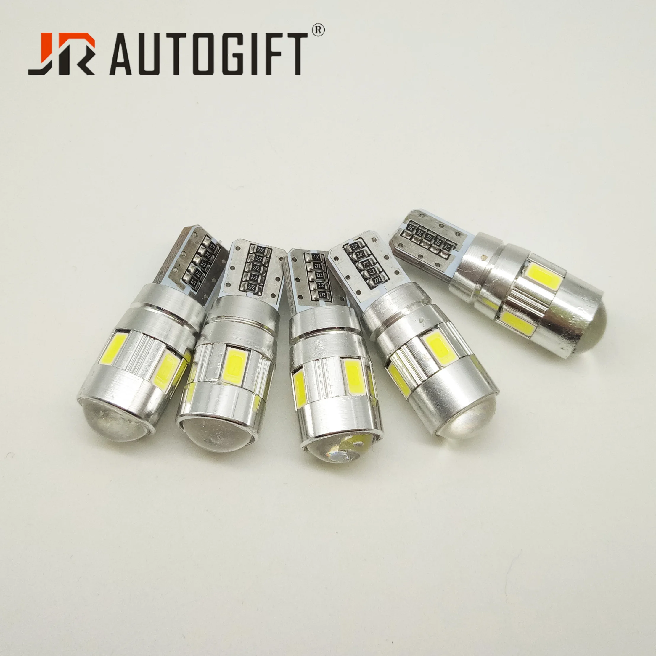 10 шт в наборе. Автолампа светодиодная T10 W5W SMD 5630 + Линза (с обманкой) габариты