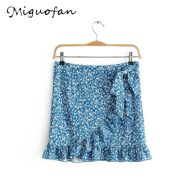 

Miguofan 2 Pieces Set Women Ruffles Lace Up Crop Tops Camics & Mini Skirts Bodycon Office Lady 2PCS Suits Sets 2019 Summer