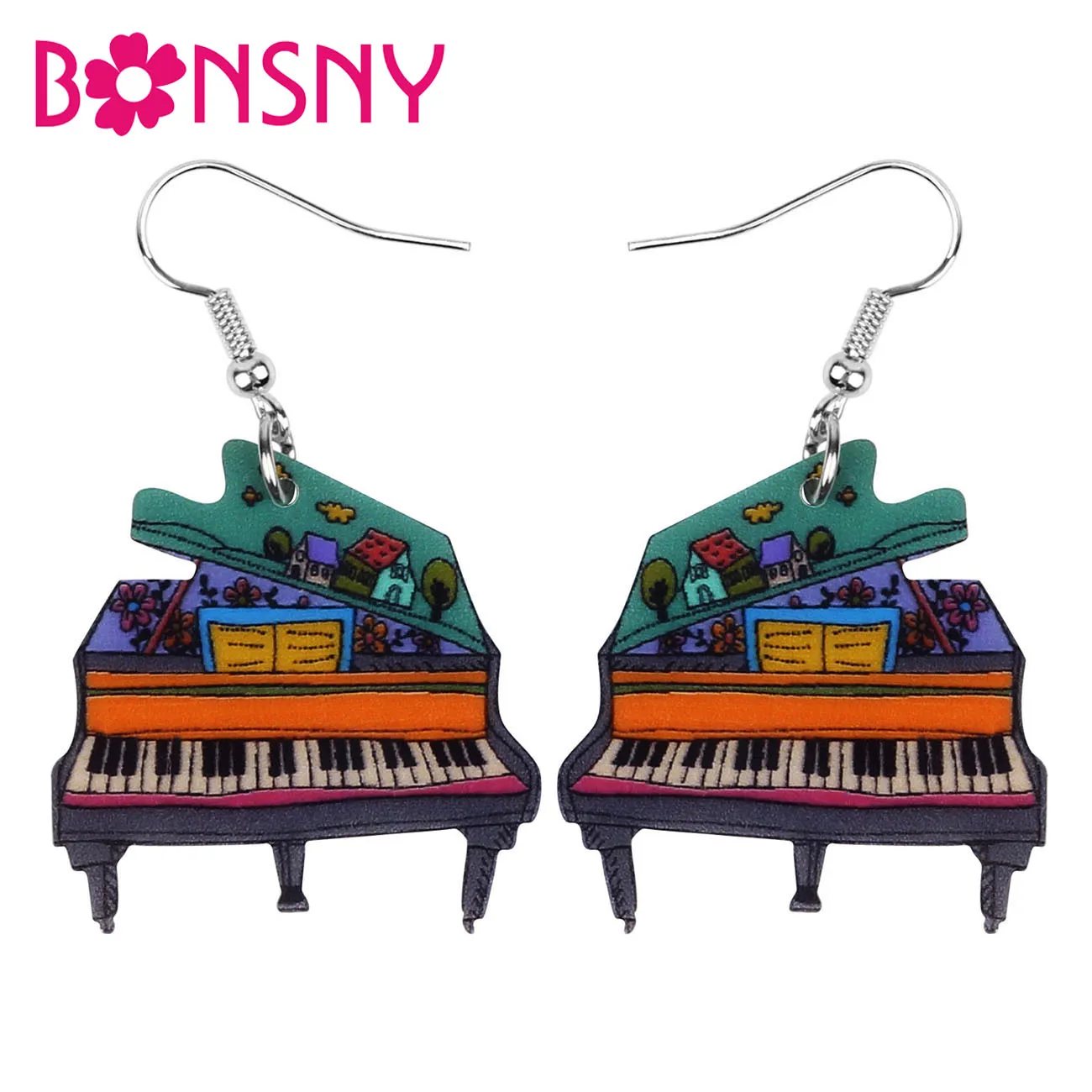 Bonsny акриловые аниме мультфильм печати пианино серьги подвески в форме капли