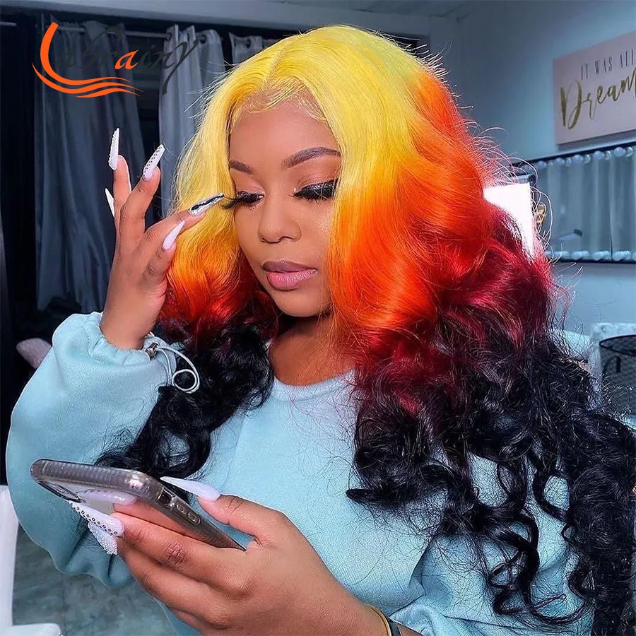 

Ombre Orange HD Lace Frontal Human Hair Wigs Body Wave Highlight Blonde Full Yellow 613 Lace Front Wig Pre Plucked Ginger 13X6x1