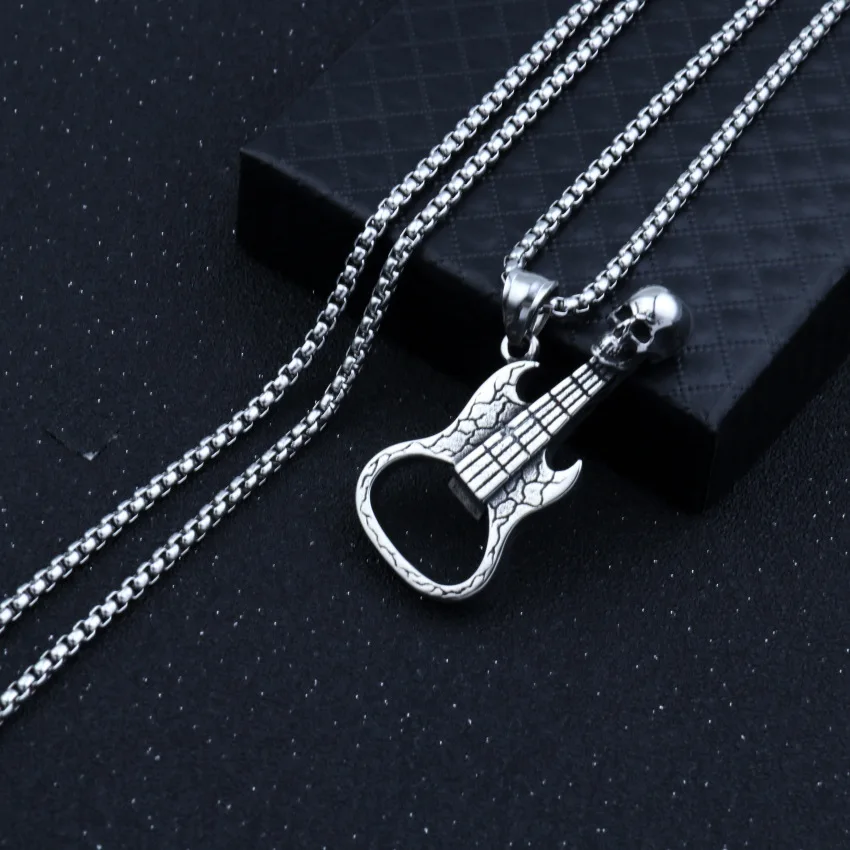 Винтажная электрическая гитара с черепом кулон ожерелье хип-хоп цепочка из