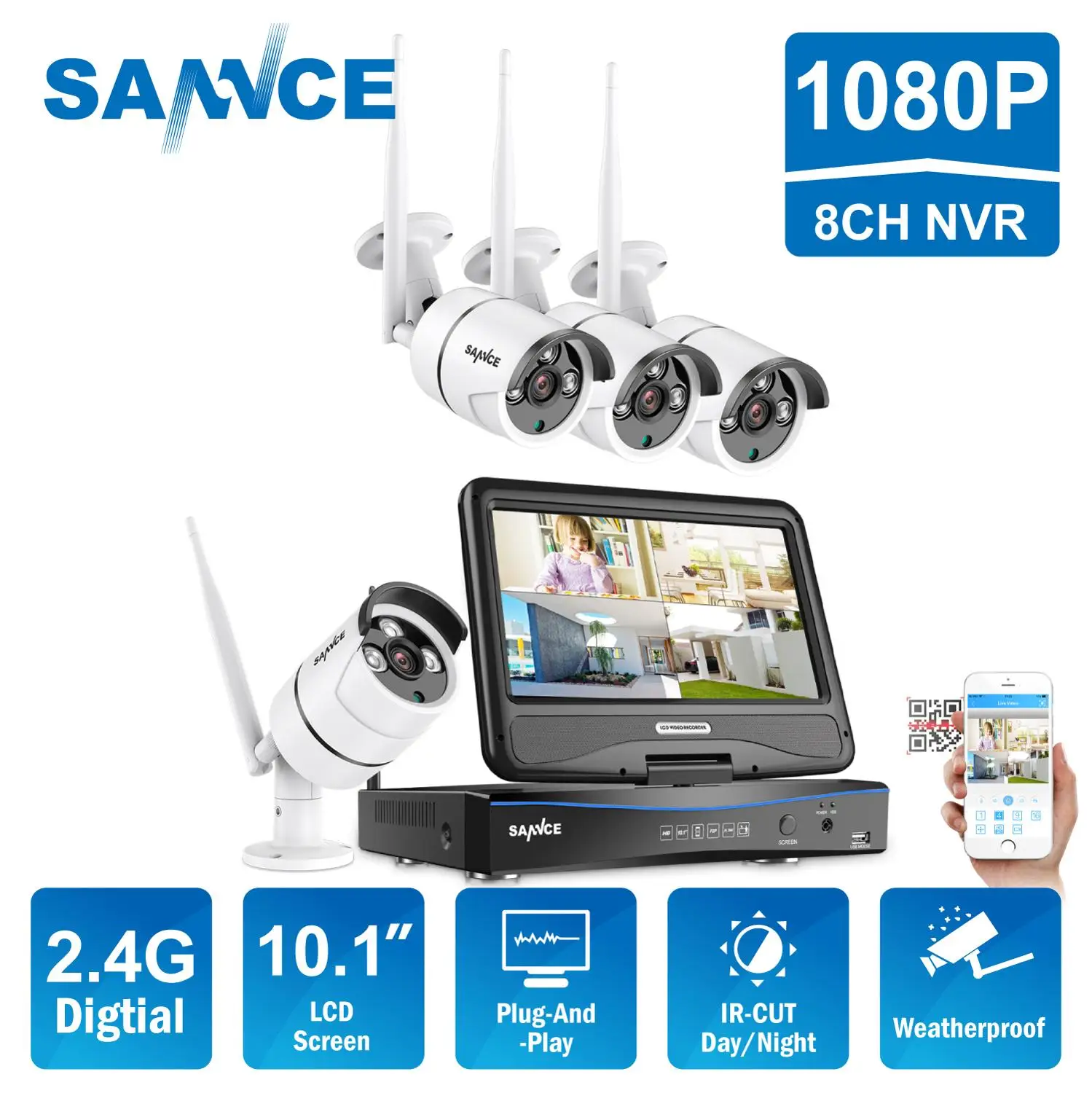 IP-камера видеонаблюдения SANNCE 1080P 4 канала Wi-Fi с ЖК-экраном 10 1 дюйма | Безопасность и
