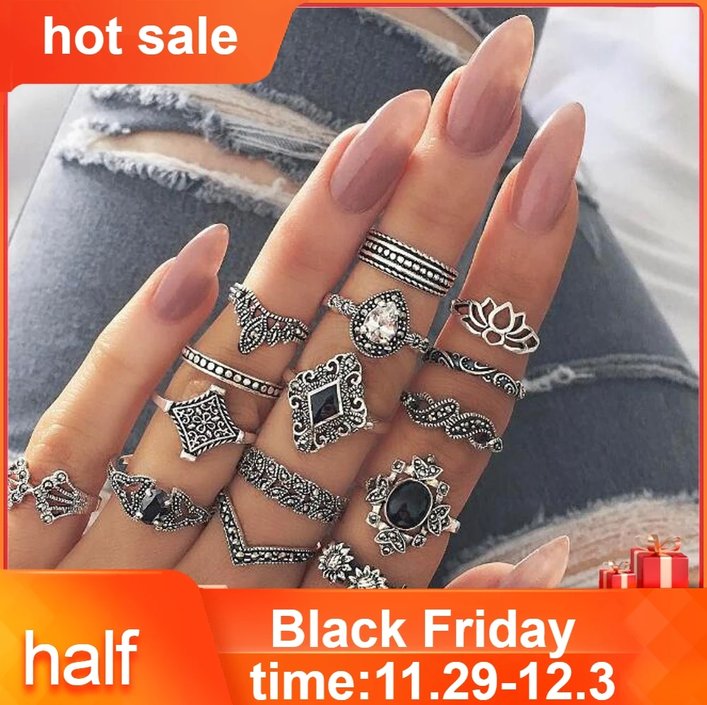 2019 модное кольцо 15 шт./компл. женские богемные винтажные серебряные Колечки выше