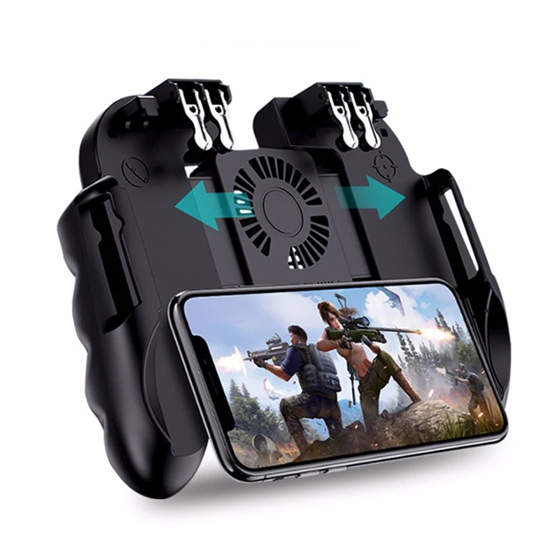 

H9 Six Finger Pubg Controller Gamepad Joystick Pubg Mobile Trigger L1R1 Shooter Joystick Game Pad Phone Holder with Cooler Fans