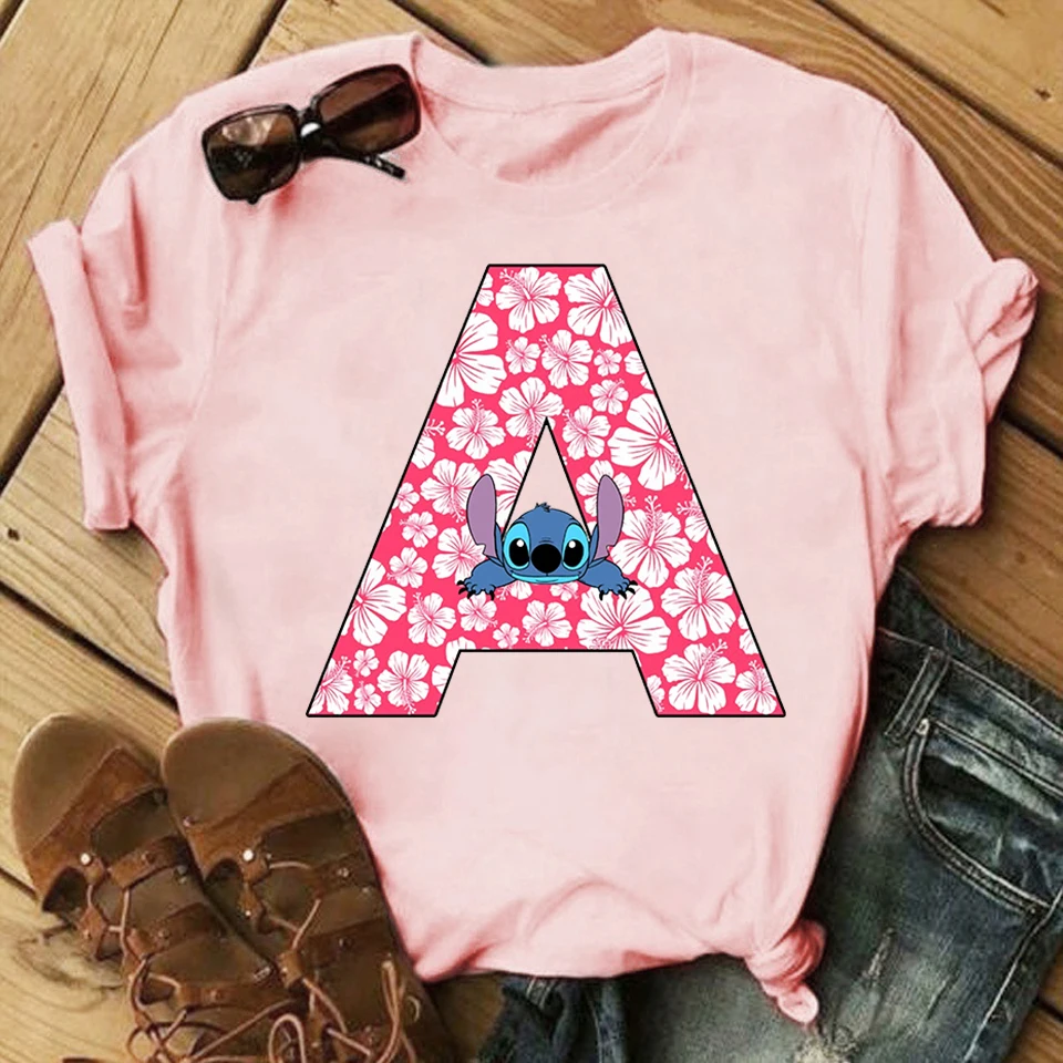 

Женская футболка с цветочным принтом, летняя футболка с графическим принтом букв A-Z и круглым вырезом, модная футболка в Корейском стиле для девушек, 2022