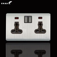 universal 13a 250v double wall switched socket 2 gang electrical power 2 neon outlet plug luxury satin stainless steel panel