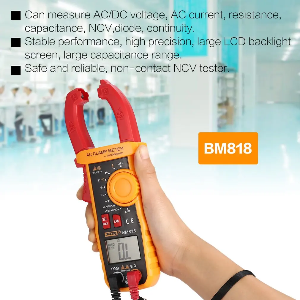 SZBJ BM818 Цифровой DC/AC клещи мультиметр Вольт Ампер Ом диод НТС Емкость тестер Ручной