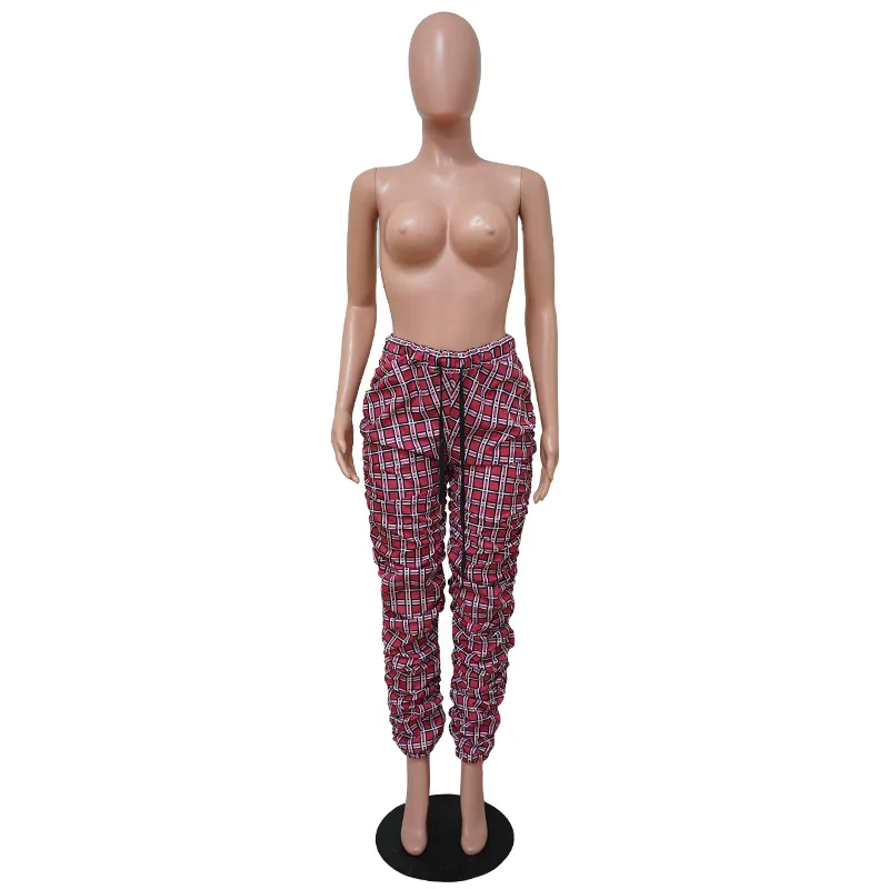 

plaid pants stacked sweatpants women ruched pants jogging femme casual sport streetwear stacked pants comfortable women trouser