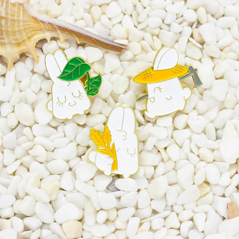 Модная металлическая эмалированная брошь с изображением белого кролика пшеницы