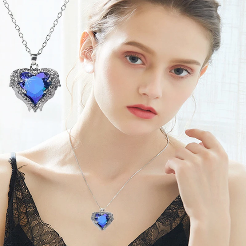 

New 3 Color Charm Beauty Exquisite Women's Party Wedding Alloy Angel Rhinestone Heart Pendant Necklace Gift Fashion