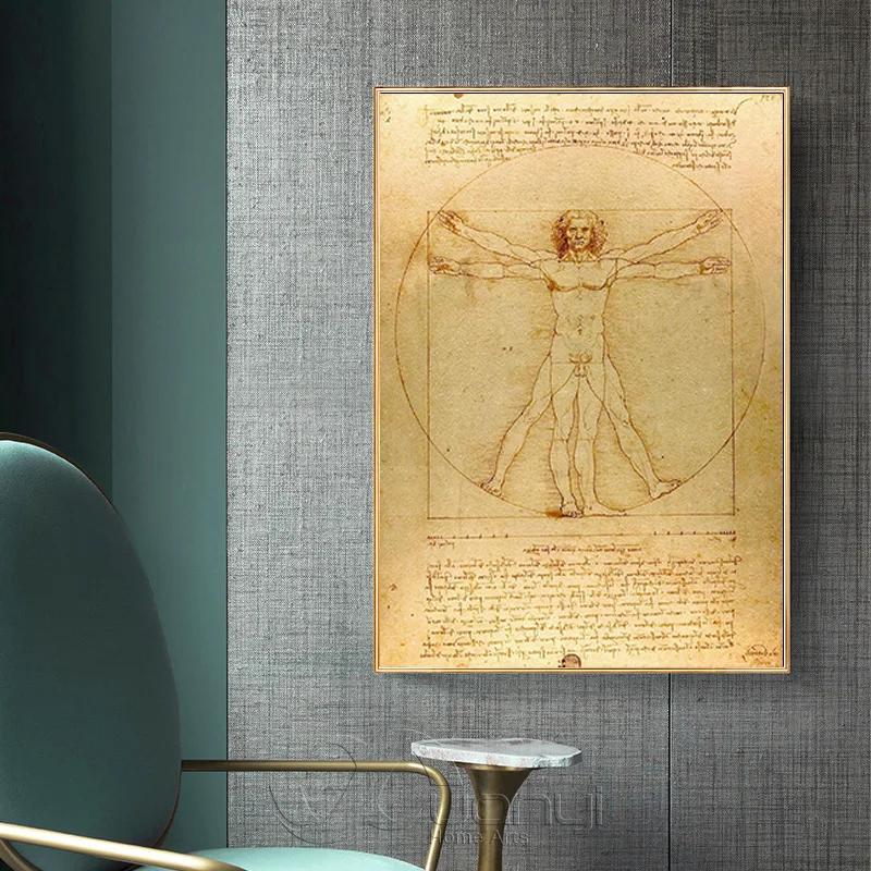 Фото Классическая известная картина Vitruvian Man исследование пропорций от Leonardo da Vinci