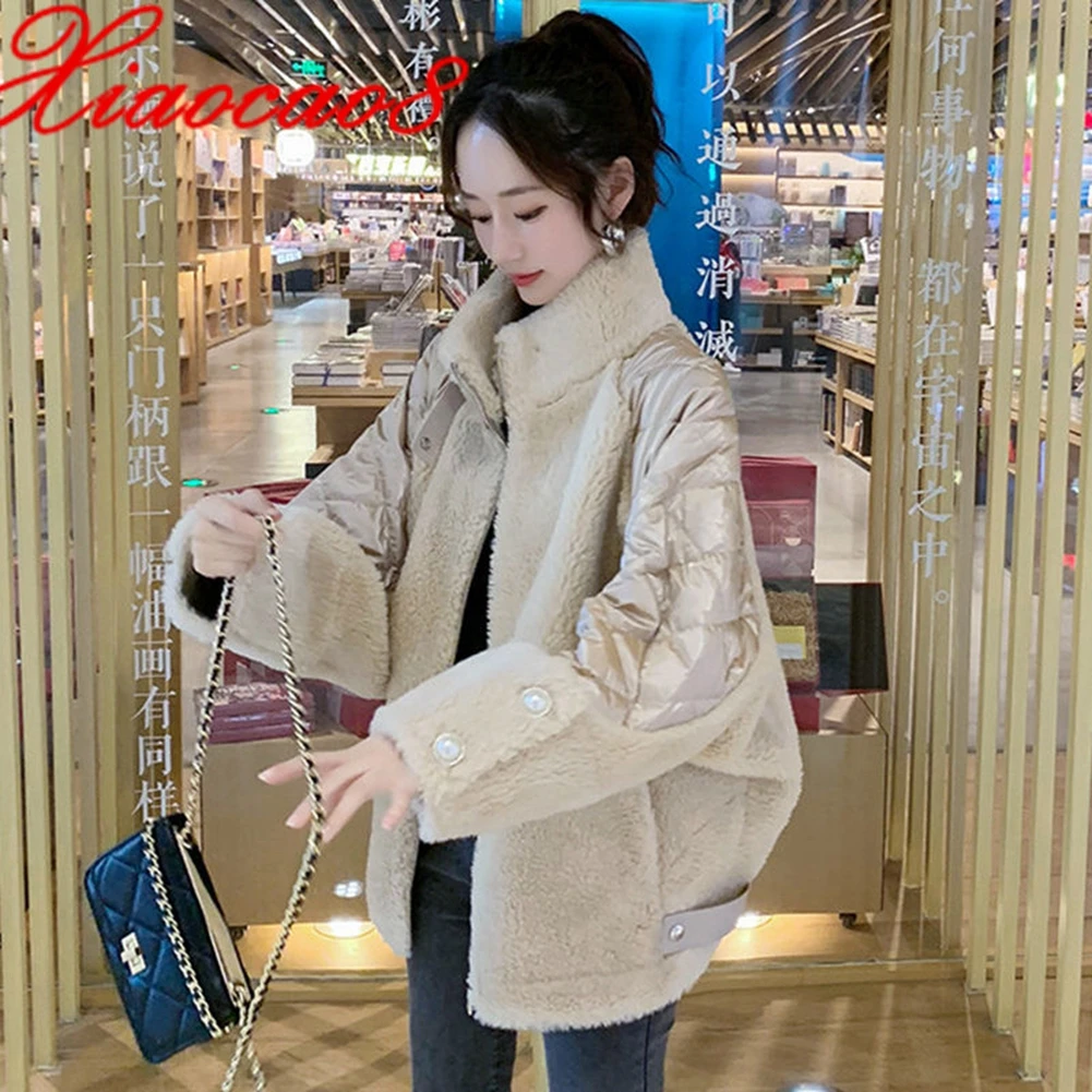 

Plus Size Faux Fur Lambswool Women Coat Solid Down Cotton Woman Winter Outerwear Clothes 2021 Fashion Overcoat Parka Oversize
