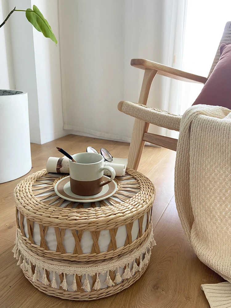 

GY Hand-Woven Cushion Japanese-Style Tatami Bay Window round Futon Straw Meditation Cushion Rattan Seat Cushion