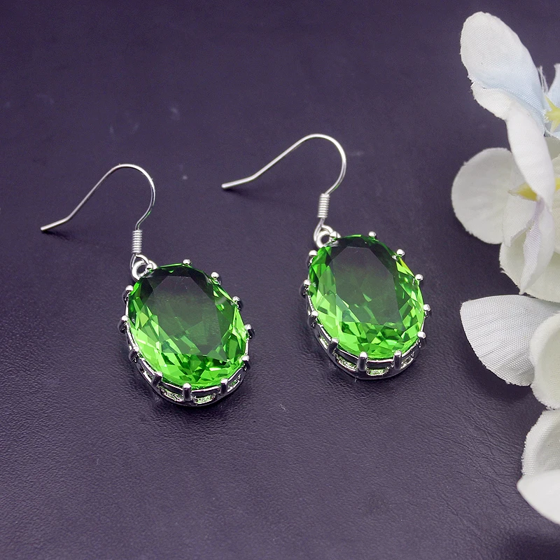 Hermosa Удивительные Горячие Продажи GreenTopaz серебряные серьги для женщин модные ювелирные изделия 1 1/2 дюйма ME058