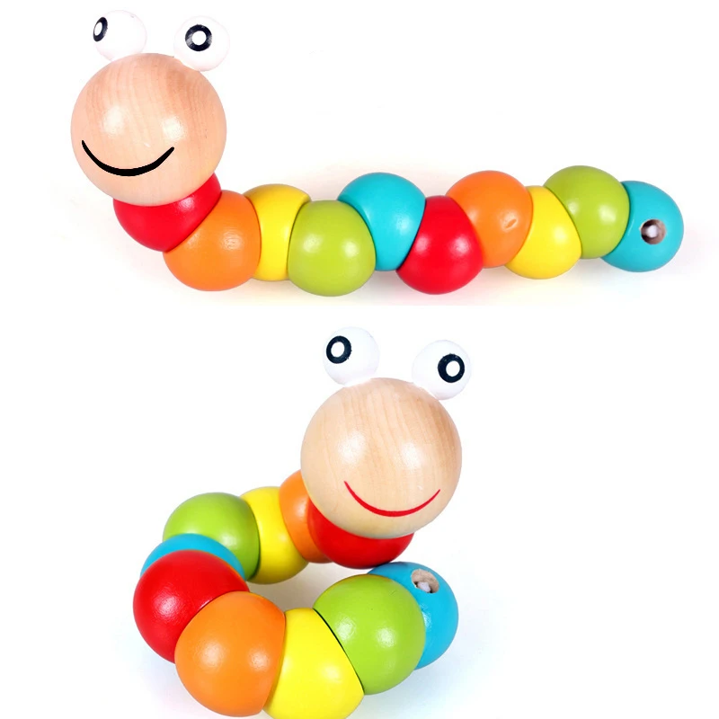 

Baby Toys Worm Twist Puppet Cognition Educational Toys Changeable Shape Wooden Blocks Kids Colorful Caterpillar Montessori Toy
