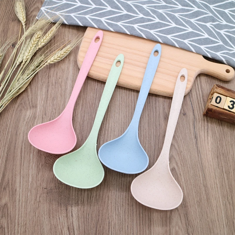 

7 Colors spoon Long Handle Soup Spoon Dinner Scoops Wheat Straw Rice Ladle Kitchen Cooking Tool ложка cucharas ложки столовые