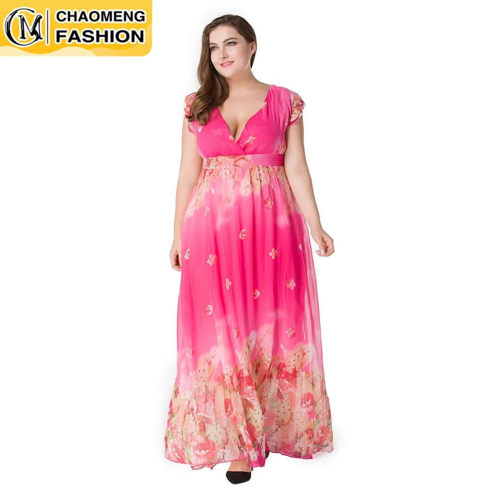 

New Design Elegant Femme Robe Fashion Chiffon Printing Plus Size Women Dress Bohemian Clothing America Europe Casual Vestido