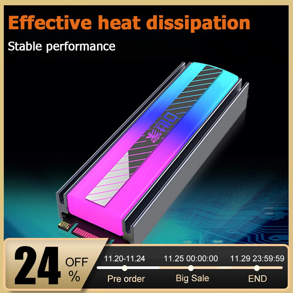 

M.2 SSD Heatsink Cooler Radiator 5V 3Pin ARGB 2280 Solid State Hard Disk Cooler Thermal Pad Passive Heat Aluminum Cooling
