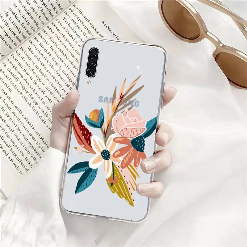 

leaves retro Peony daisy Phone Case Transparent for Samsung A71 S9 10 20 HUAWEI p30 40 honor 10i 8x xiaomi note 8 Pro 10t 11