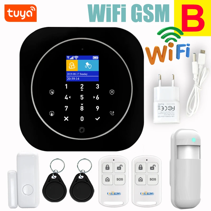 B Wifi GSM система домашней сигнализации IOS Android Tuya приложение RFID lcd сенсорная клавиатура 433 МГц беспроводной датчик комплект сигнализации 11 языков для переключения - Цвет: B