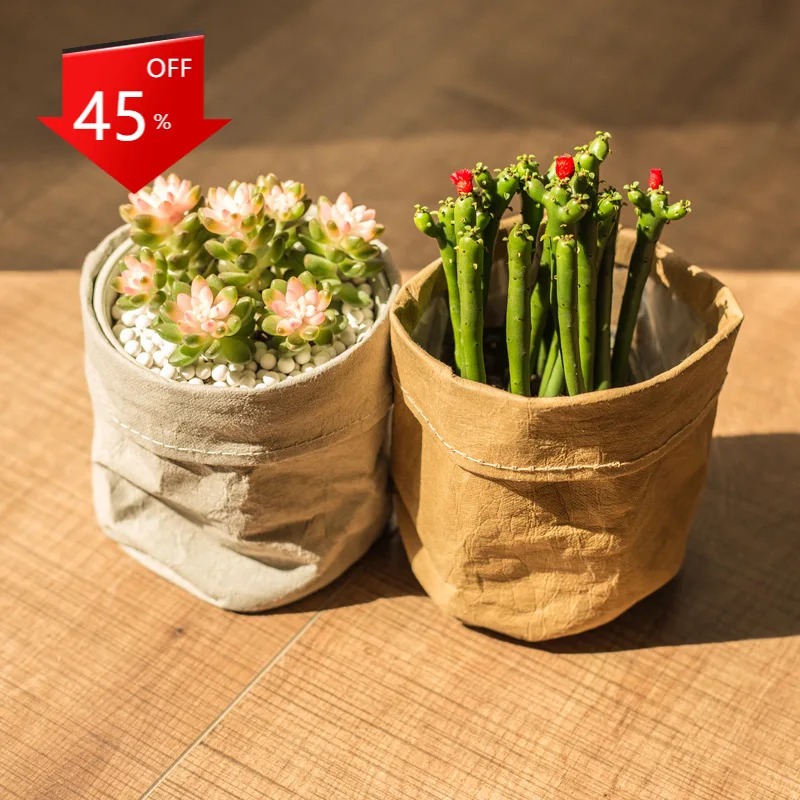 

3 Sizes Succulents Planter Pot Washable Kraft Paper Flowerpot Creative Desktop Flower Pots Reuseable Multifunction Storage Bag