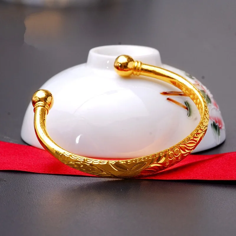 OMHXZJ Wholesale European Fashion Woman Girl Party Wedding Gift Lotus Open 24KT Yellow Gold Cuff Bangle BA103 | Украшения и