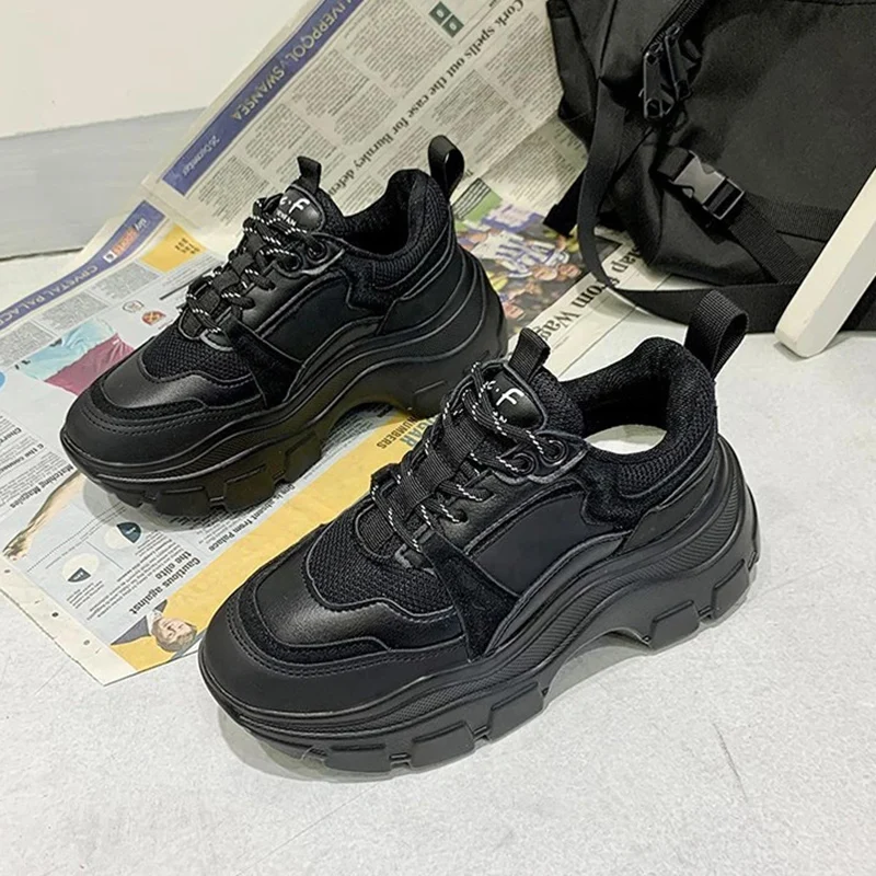 

Women Platform Chunky Sneakers Woman Thick Bottom Lace Up Vulcanized Women's Casual Sport Shoes Ladies Autumn Winter Footwear